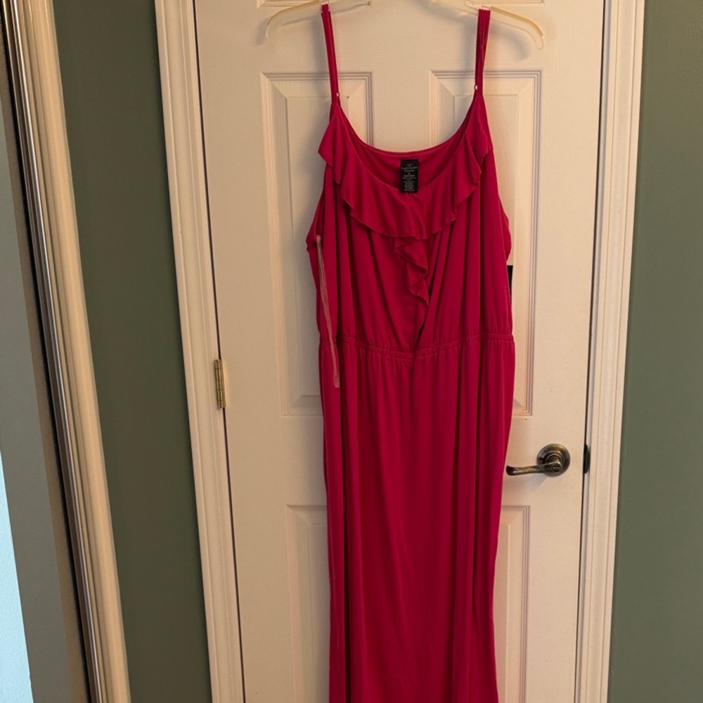Faded Glory Hot Pink Ruffle Maxi Dress